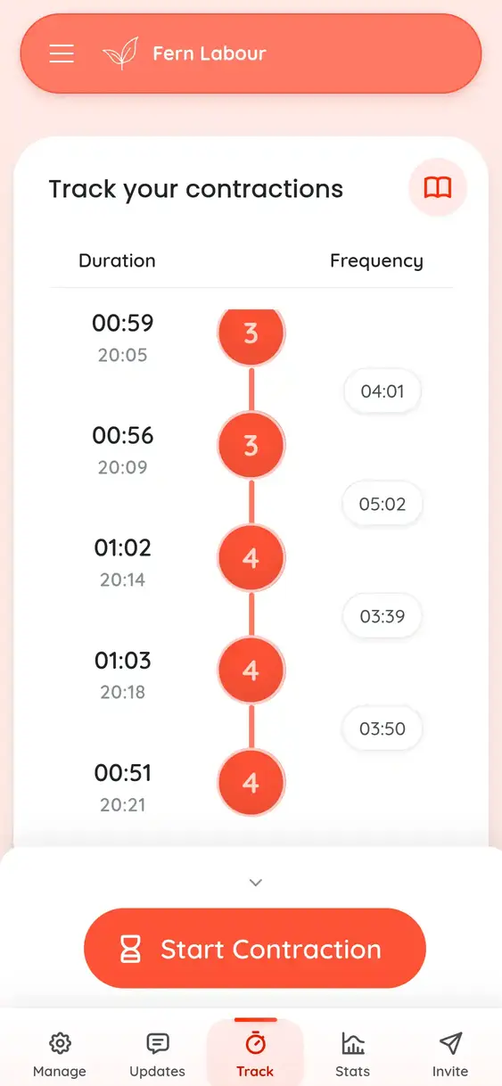 Contraction tracking interface with automatic family notifications